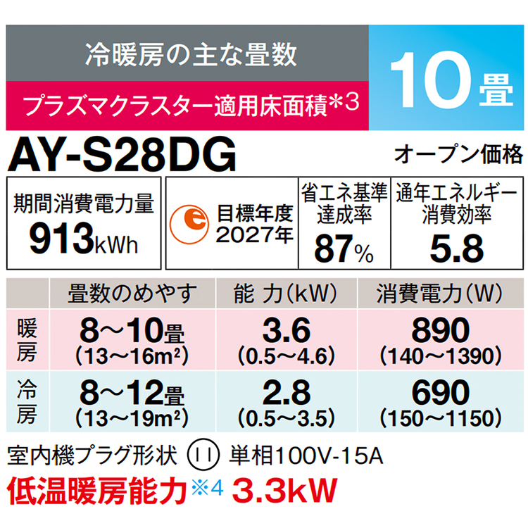 プラズマクラスター エアコン おもに10畳 シャープ DGシリーズ 2024年