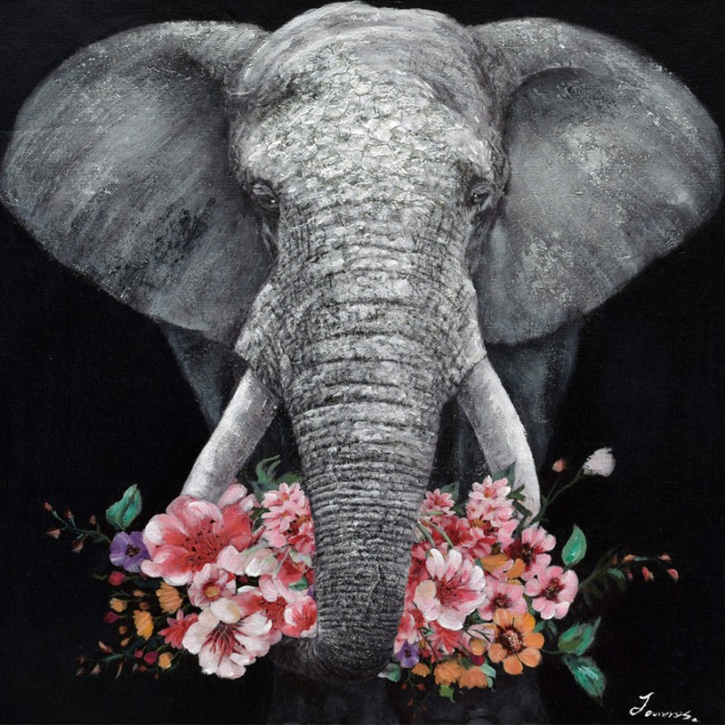 オイルペイント ハンドペイント 63×63cm アート 象 モダンアート 絵画