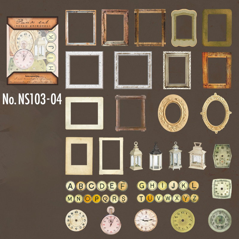 コラージュ 素材 デザイン ペーパー 額縁 鍵 ジャンクジャーナル