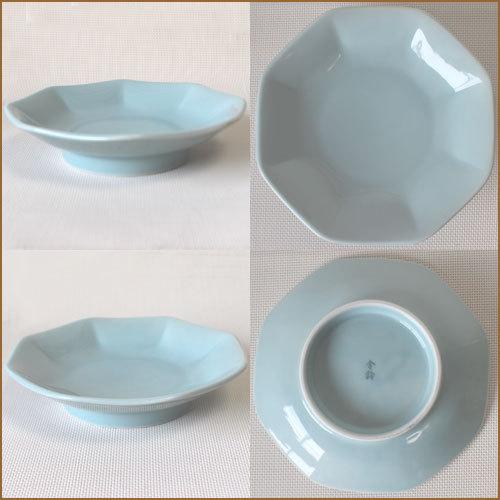 八角皿 青磁中華 八角高台皿 19.6cm 国産 食洗機対応 レンジ対応 八