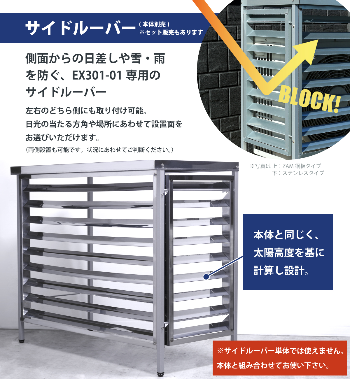 室外機カバー用サイドルーバー 頑丈 サビに強い ZAM鋼板 EX301-side