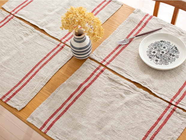 2/27-3/1はP10倍／ ランチョンマット リネン Wストライプ 4枚セット