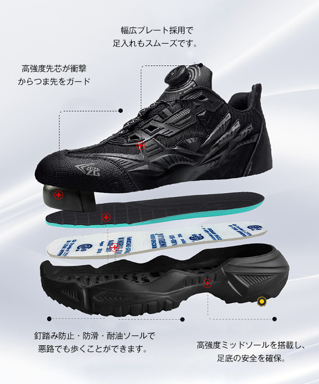 boaシステム安全靴 boa安全 作業靴 おしゃれ レディース 男性用 耐衝撃