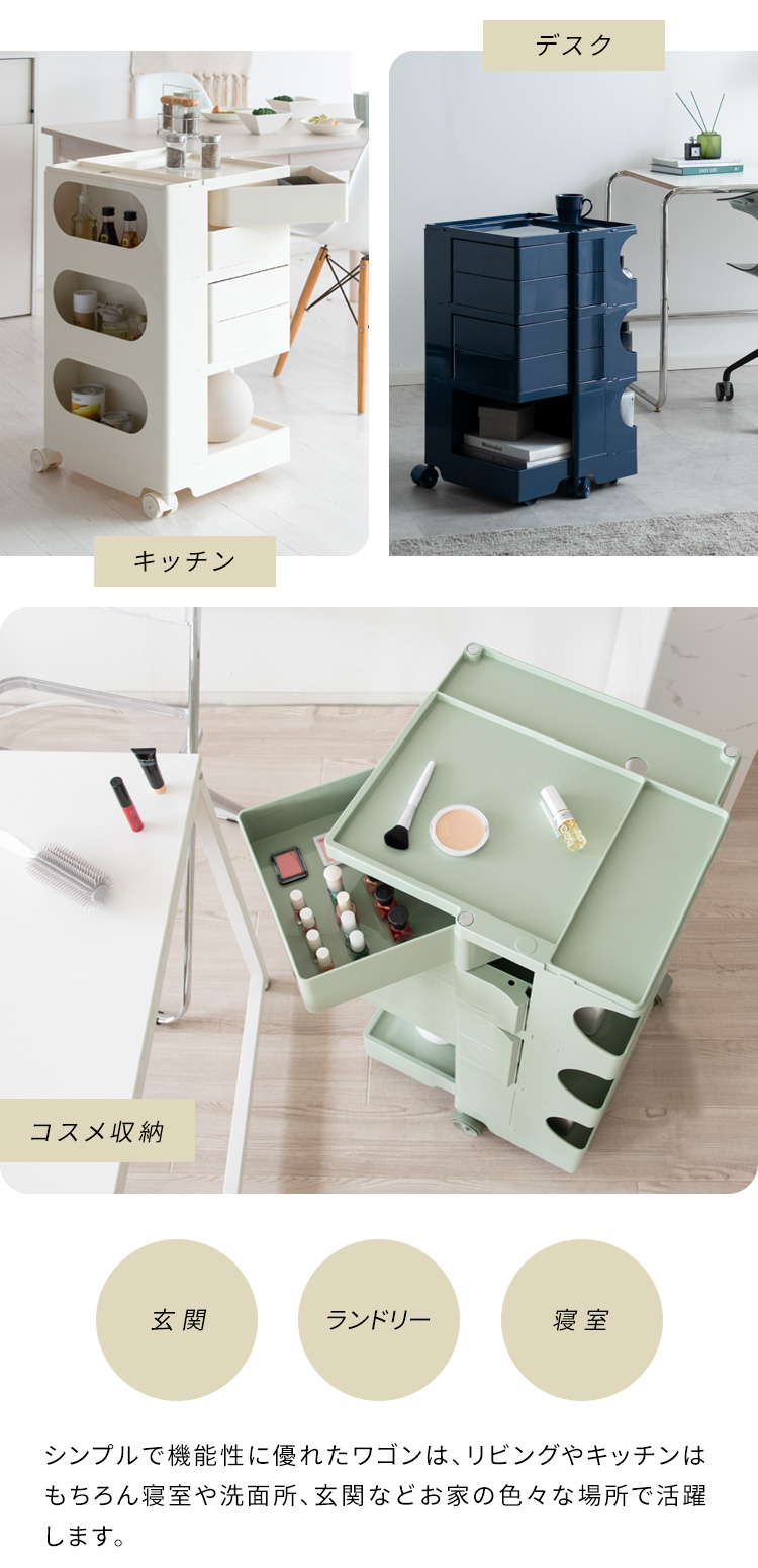 回転式 収納ワゴン 完成品 多機能トロリー マルチワゴン キャスター