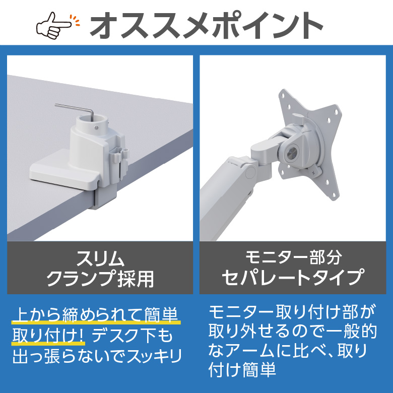 GREEN HOUSE（グリーンハウス） モニターアーム 白 17-32インチ ガス