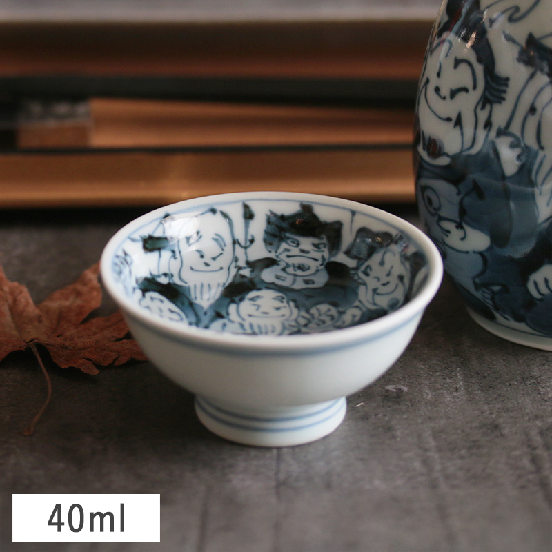染付 七福神 盃 40ml 有田焼 // 和食器 食器 酒器 ぐいのみ おちょこ
