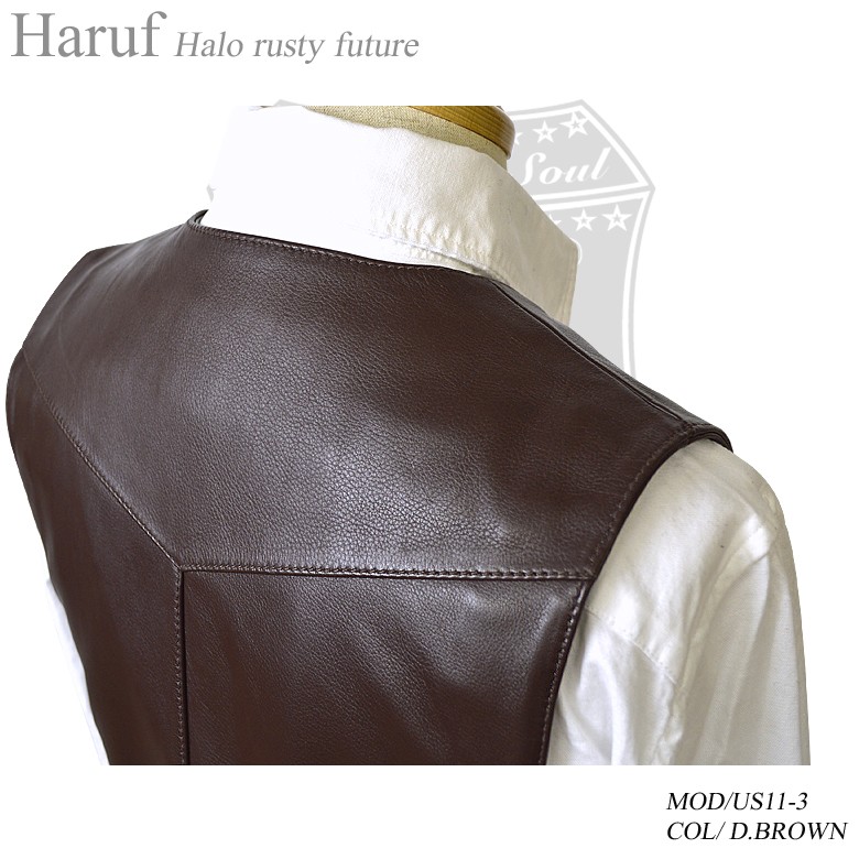 Haruf（ハルフ） レザーベスト ベスト メンズ 本革 ジレ 革ベスト 皮