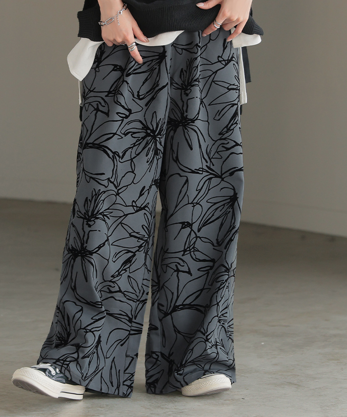 HUG.U（ハグユー） パンツ ワイド 花柄 レディース ワイドパンツ