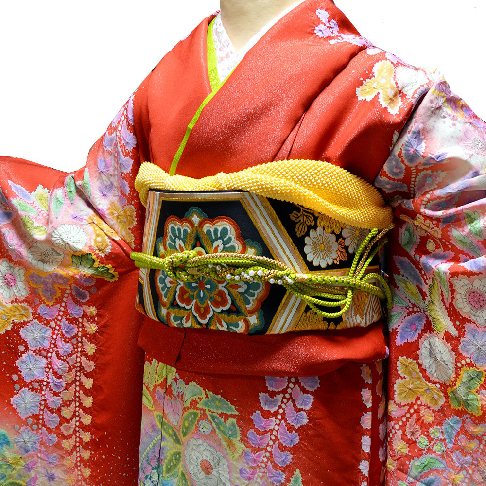 手描き 辻が花 京友禅 正絹 振袖 赤 成人式 ふりそで 購入 販売 : 部坂