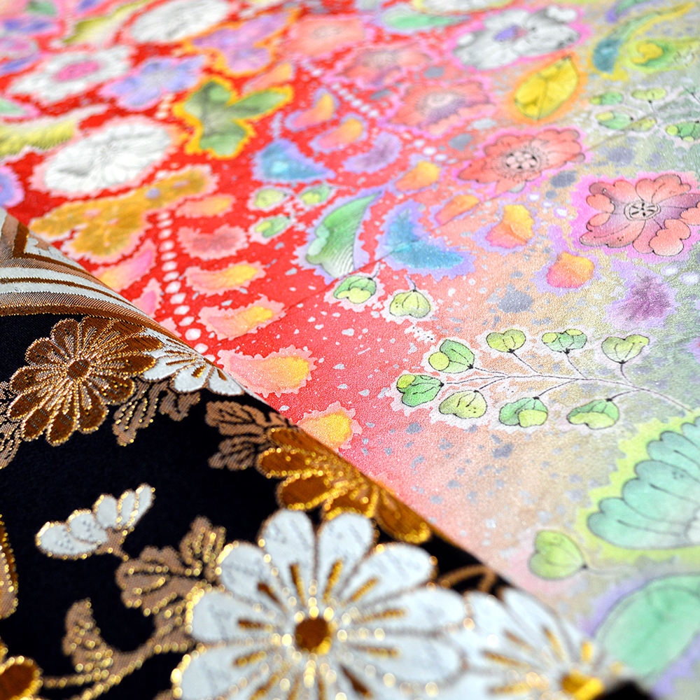 色無地 フルセット 着物 正絹 一つ紋 辻ヶ花の帯 赤紫 N5 色無地 フル