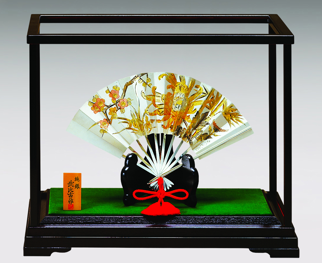 扇 四君子｜純銀製置物/ガラスケース 5号 : HIKARI GALLERYヤフー店