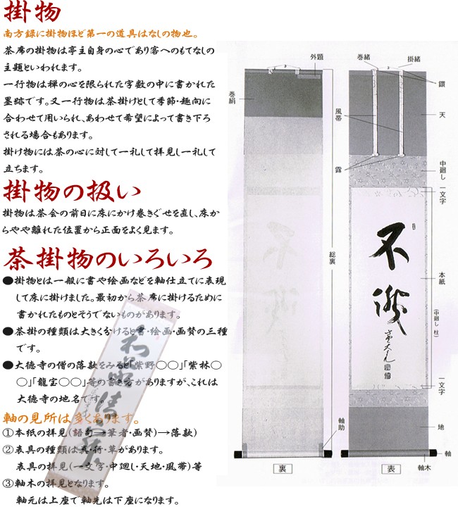 茶道具 掛軸 掛け軸 一行 清流無間断又は瀧 直下三千丈又は山是山水是