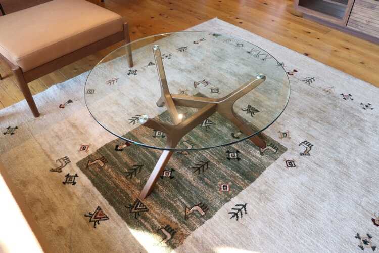 リビングテーブル 丸 ガラス おしゃれ 直径80cm 木脚 ミッド