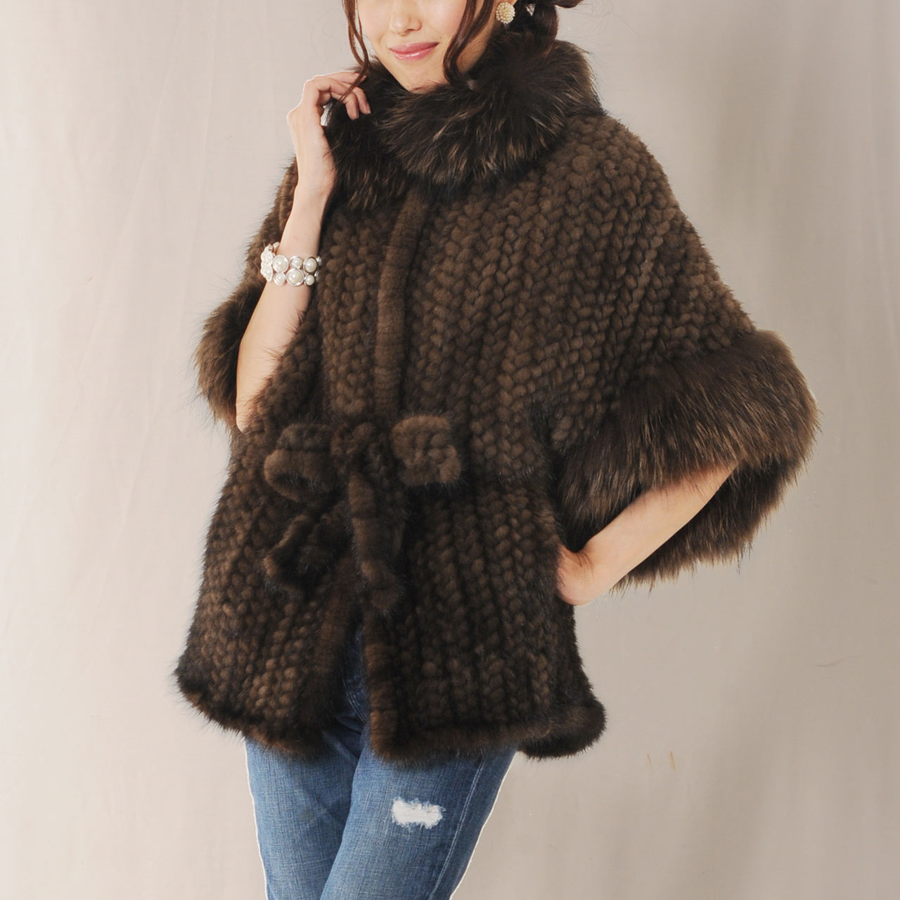 sankyo shokai（三京商会） ＜爆買＞毛皮/ミンク 編み込み ケープ