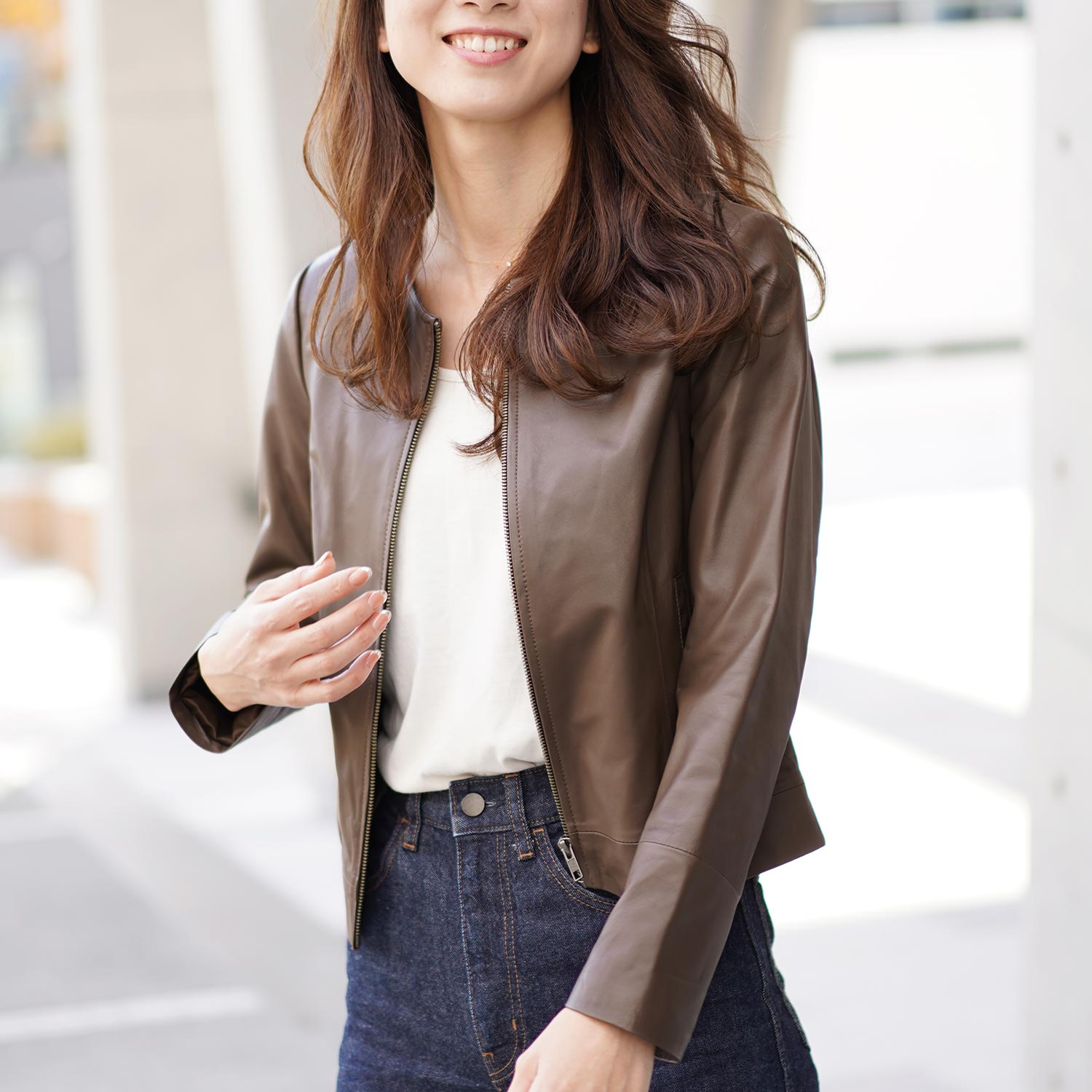 UNTITLED アンタイトル ラムレザー ライダースジャケット ノーカラー