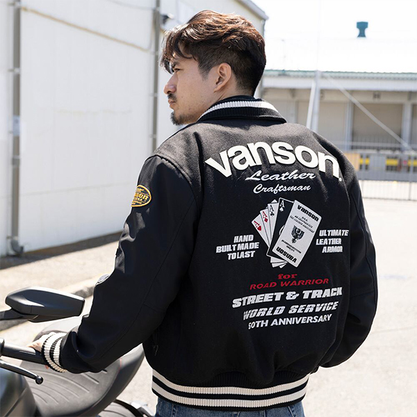 VANSON（バンソン） メンズ ジャケット バイク スタジャン ワッペン