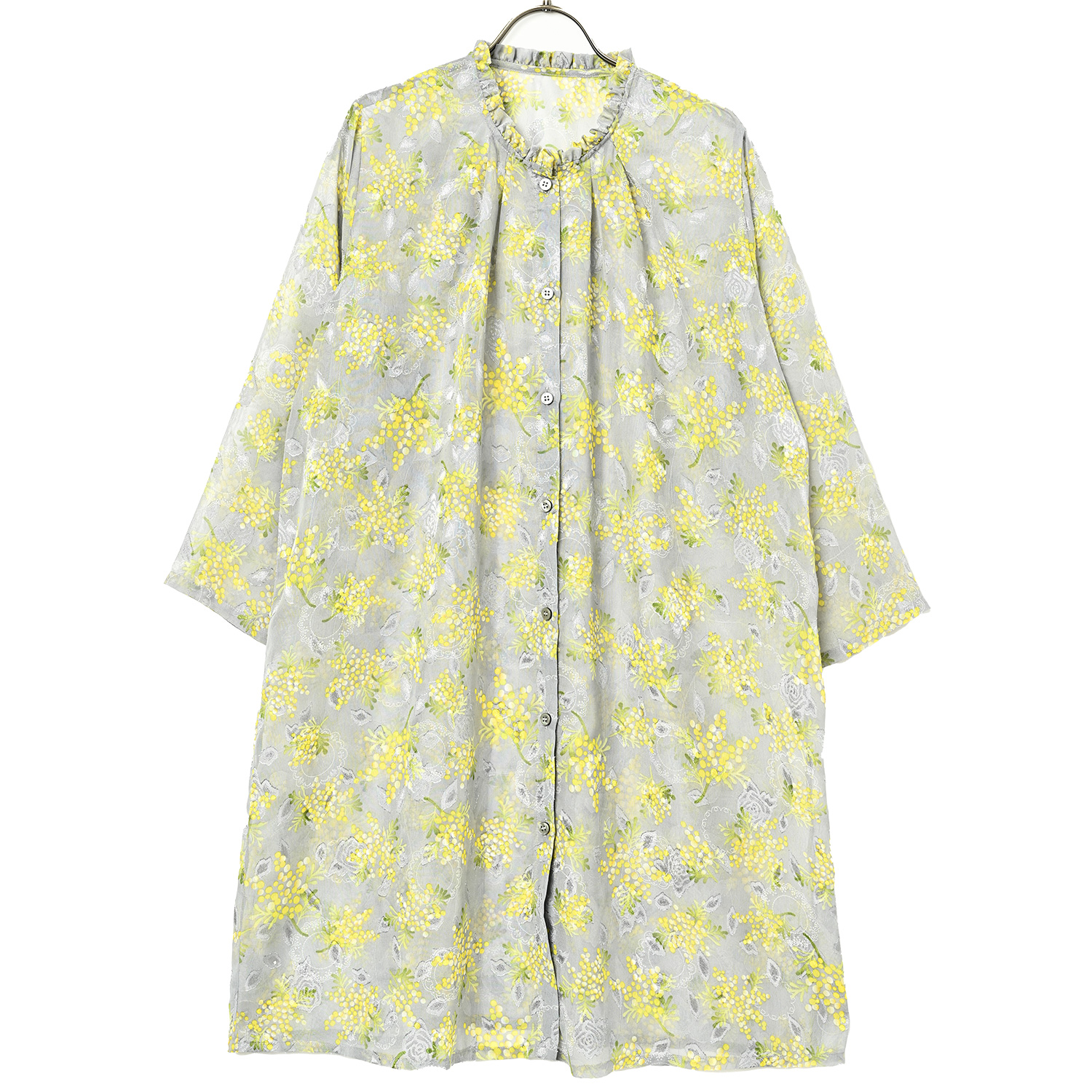 Show-pla（昭プラ） カットジャガード ロングシャツ ‐花柄 シアー