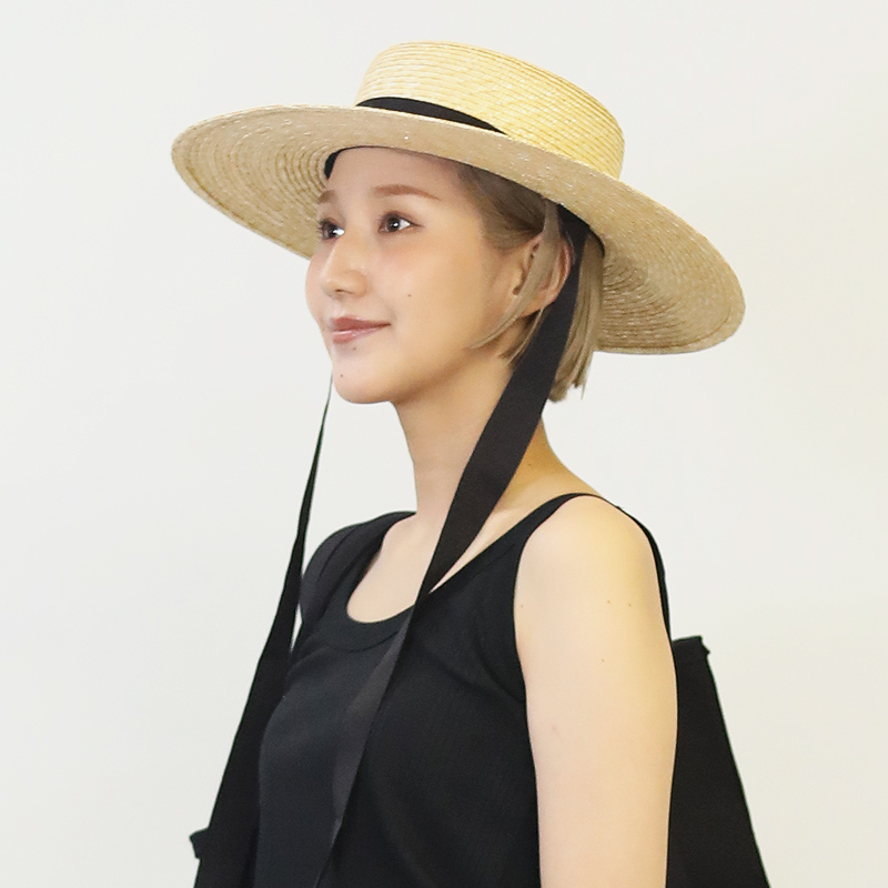 田中帽子店 麦わら カンカン帽 垂れリボン セシル 麦わら帽子