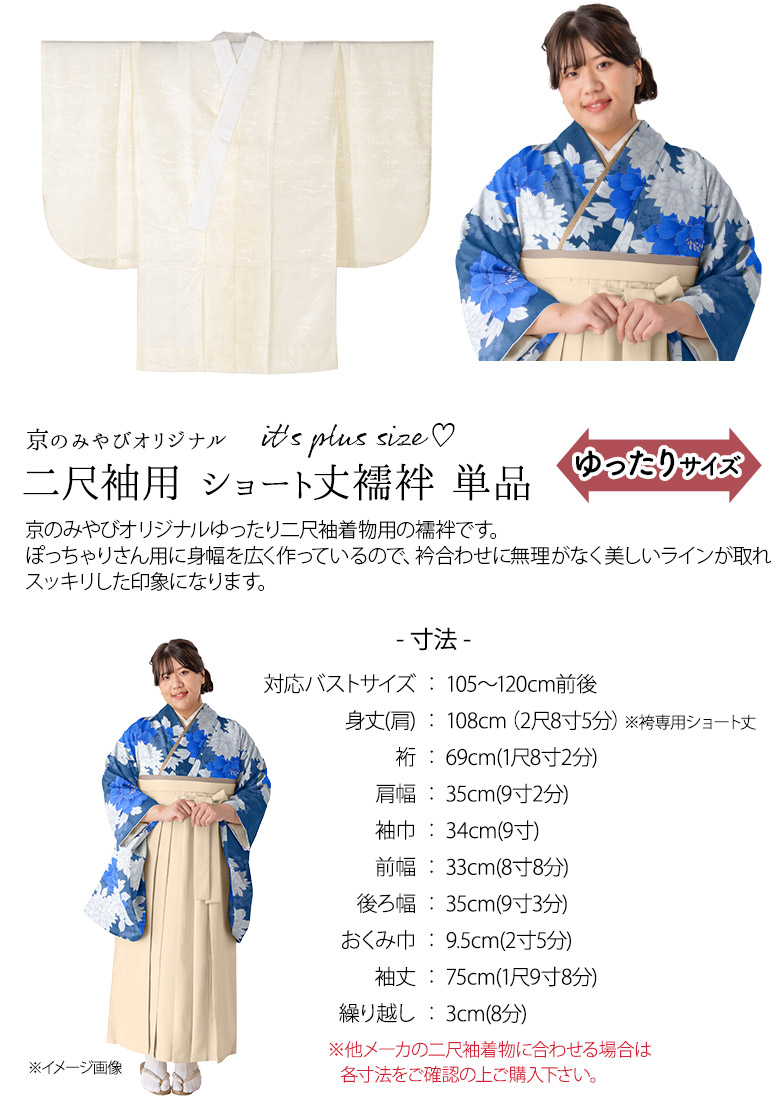 ぽっちゃりサイズ 洗える 長襦袢 単品 二尺袖用 プラスサイズ ふっくら