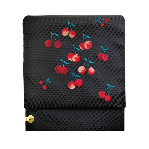 名古屋帯 正絹 黒 サクランボ 〜さくらんぼ〜 ブラック 京玉響 西陣織