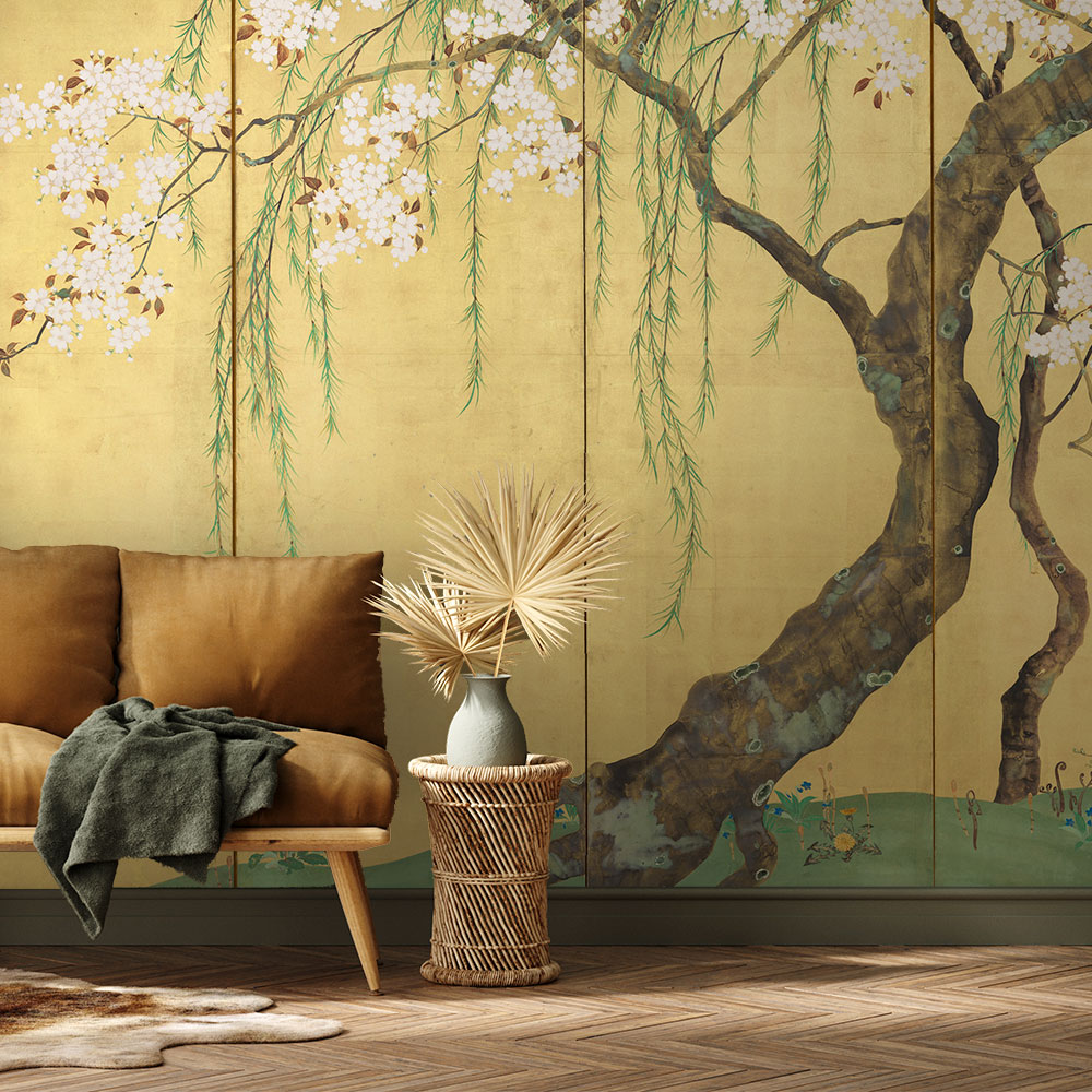 壁紙屋本舗 壁紙 はがせる のりなし壁紙 和室 和風 金 ゴールド 桜