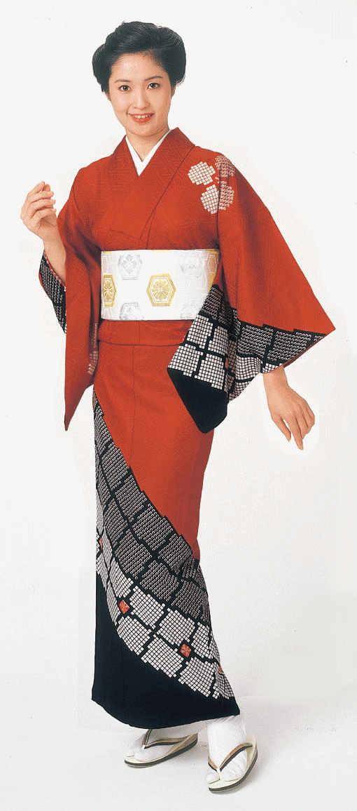 訪問着 着物 反物 女性 男性 踊り 絵羽 洗える着物 錆朱 疋田糊置 帽子