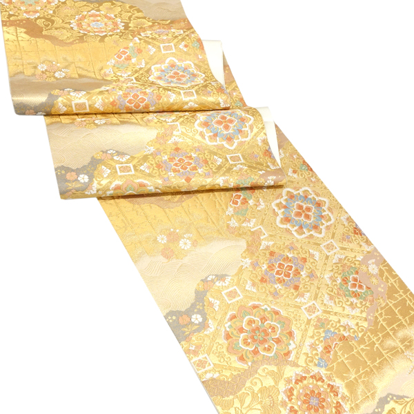 20%OFFセール 袋帯 金 服部織物 こはく錦 正絹 ゴールド 仕立て付き
