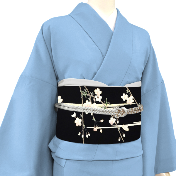 20%OFFセール 塩瀬名古屋帯 一富司 仕立て付き 正絹 黒 染め帯 京