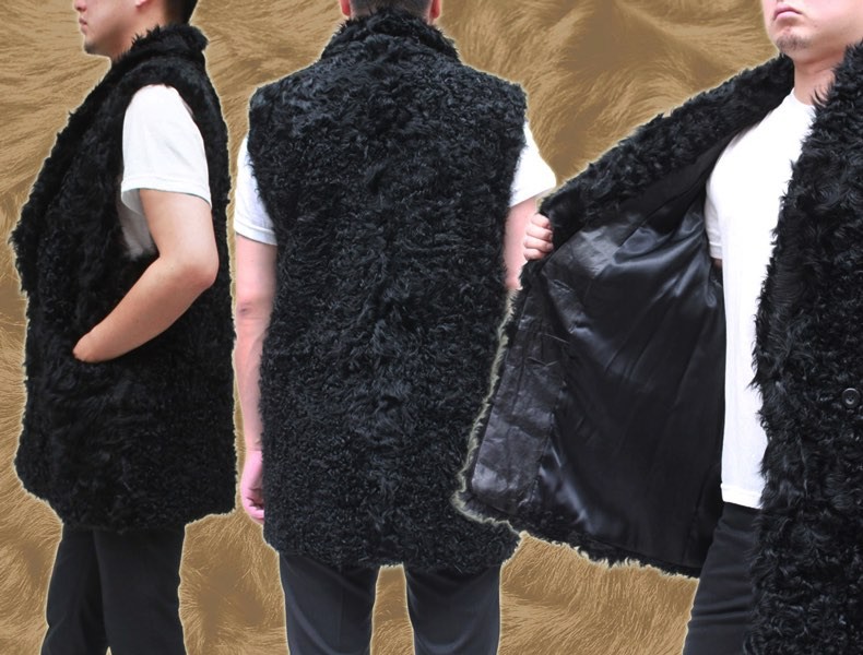ファーベスト メンズ カルガンラム 毛皮ベスト ロング丈 ノースリーブ