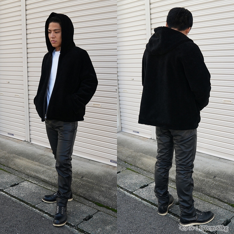 ファージャケット メンズ 羊毛 毛皮 フード付き ジップアップ