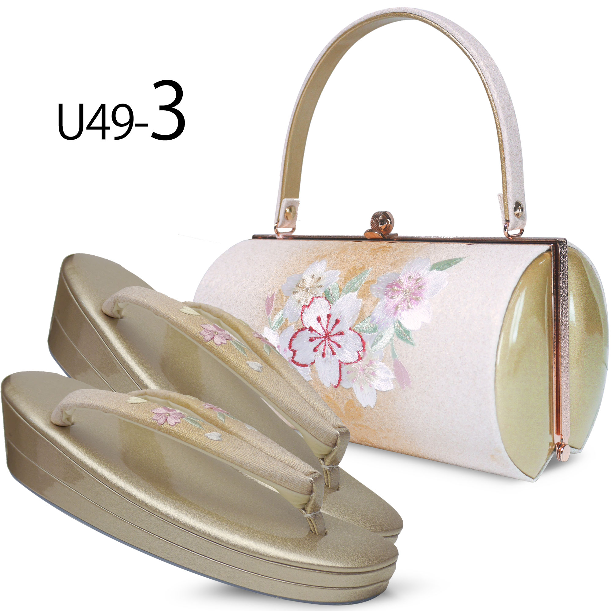 NISHIORI 草履バッグセット 振袖用 ラメ入り 桜の刺繍 ラインストーン