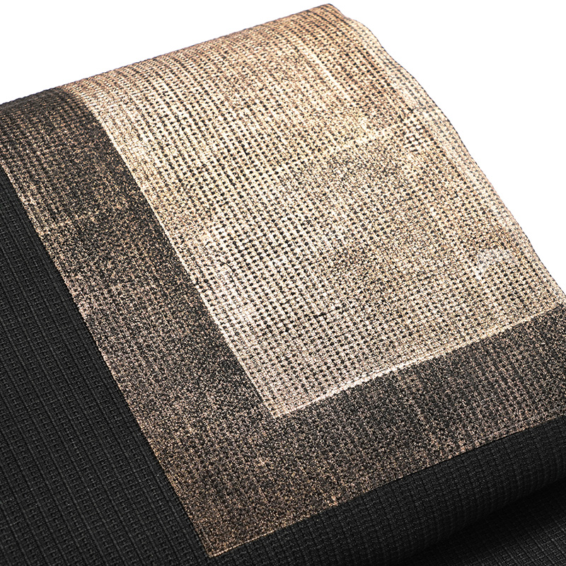 誉田屋源兵衛 名古屋帯 箔重ね 金箔 黒 幾何学模様 正絹 夏帯 仕立て