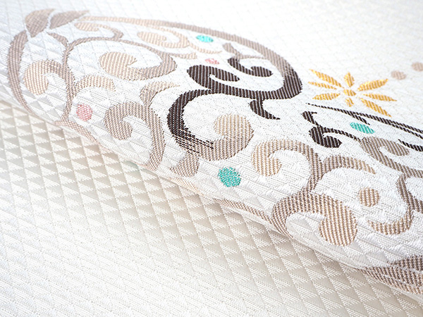 名古屋帯 正絹 新品 未仕立て 反物 九寸 白地 唐草 ハート なごや帯