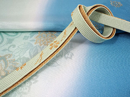 帯揚げ 帯締め セット 正絹 ターコイズブルー ぼかし 宝相華 帯揚 薄