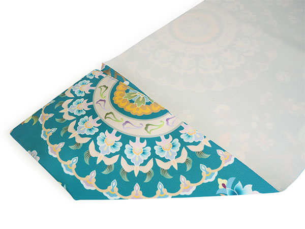 名古屋帯 新品 仕立て上がり オリジナル ブルーグリーン 花柄 更紗 華