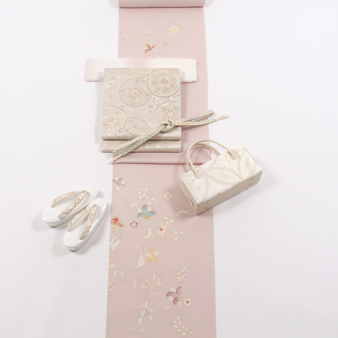 きもの 和 付け下げ 付下げ 着尺 手描き 京友禅 正絹 唐花文様 灰桜色