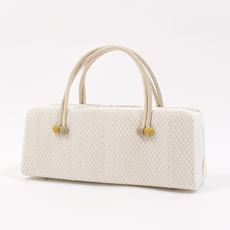 きもの 和 利休バッグ 和装バッグ フォーマル 正絹 白×白茶 ベージュ系