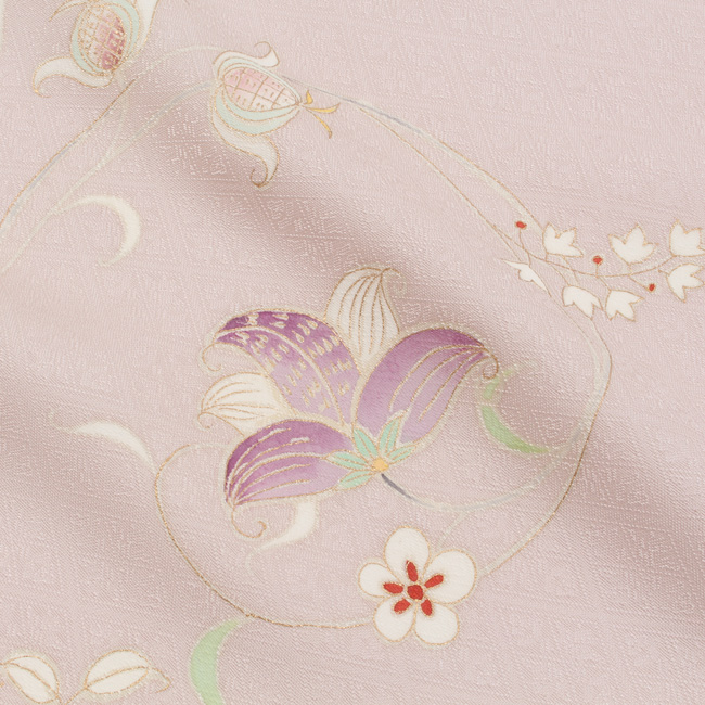 きもの 和 付け下げ 付下げ 着尺 手描き 京友禅 正絹 唐花文様 灰桜色