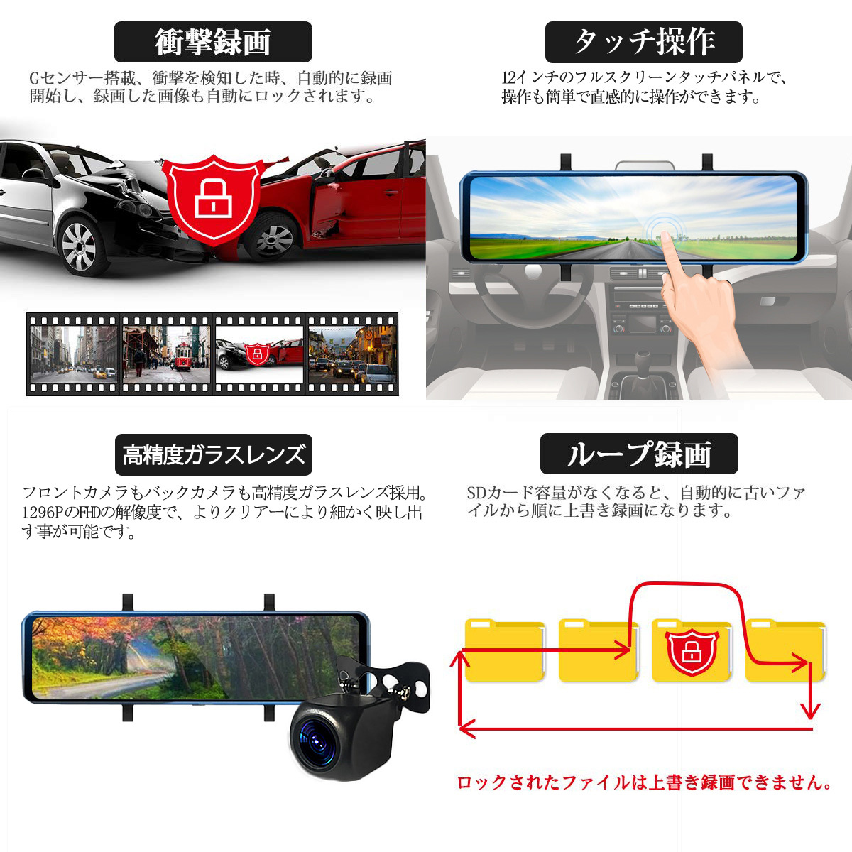 TOYOTA用の非純正品 プロボックス ドライブレコーダー 前後カメラ 12