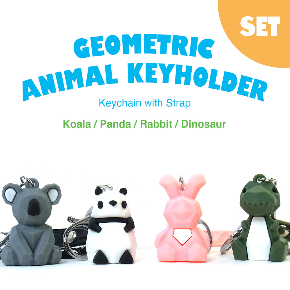 ジオメトリック アニマル キーホルダー ストラップ付き キーリング