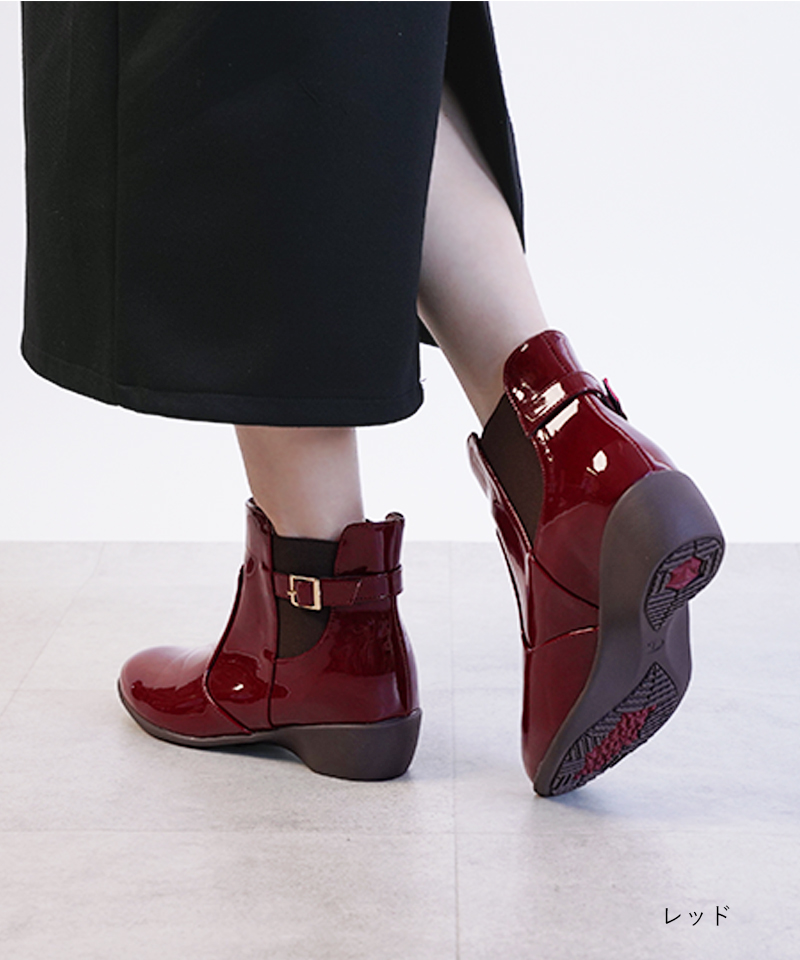 ブーツ エナメルサイドゴア レインブーツ レディース ショート 4cm