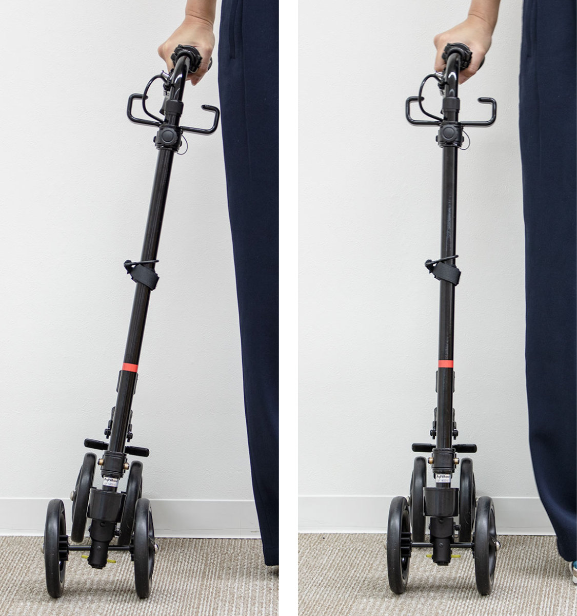 フジホーム 杖 ブラック 車輪付き 高さ調節 ハンドレールステッキ 介護