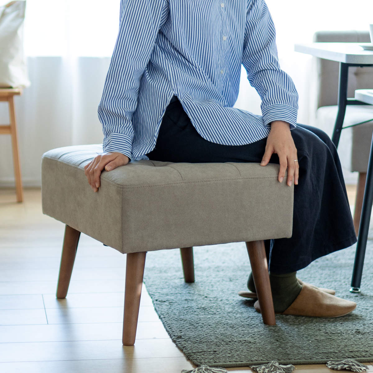 弘益 オットマン ミルド 高さ42cm 足置き スツール ソファ 木製