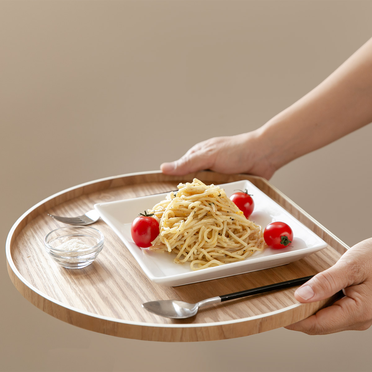 特典付き お盆 36cm トレー 半月膳 半月盆 木製 同色5枚セット