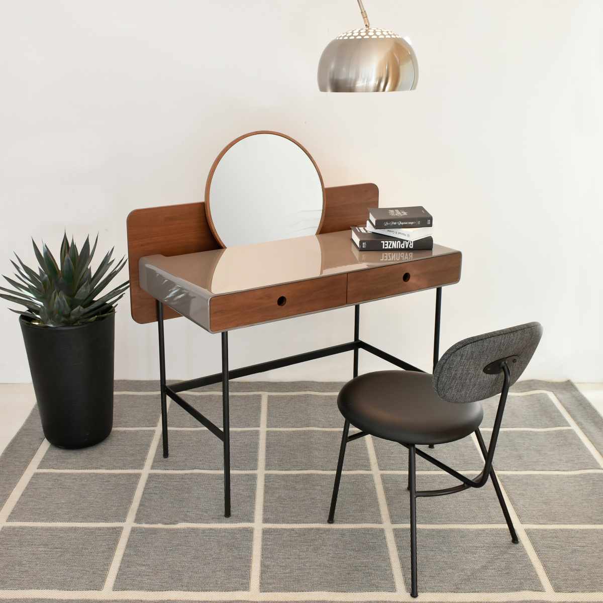 GART（ガルト） ドレッサー コンパクト デスク 引き出し 木目 配線穴