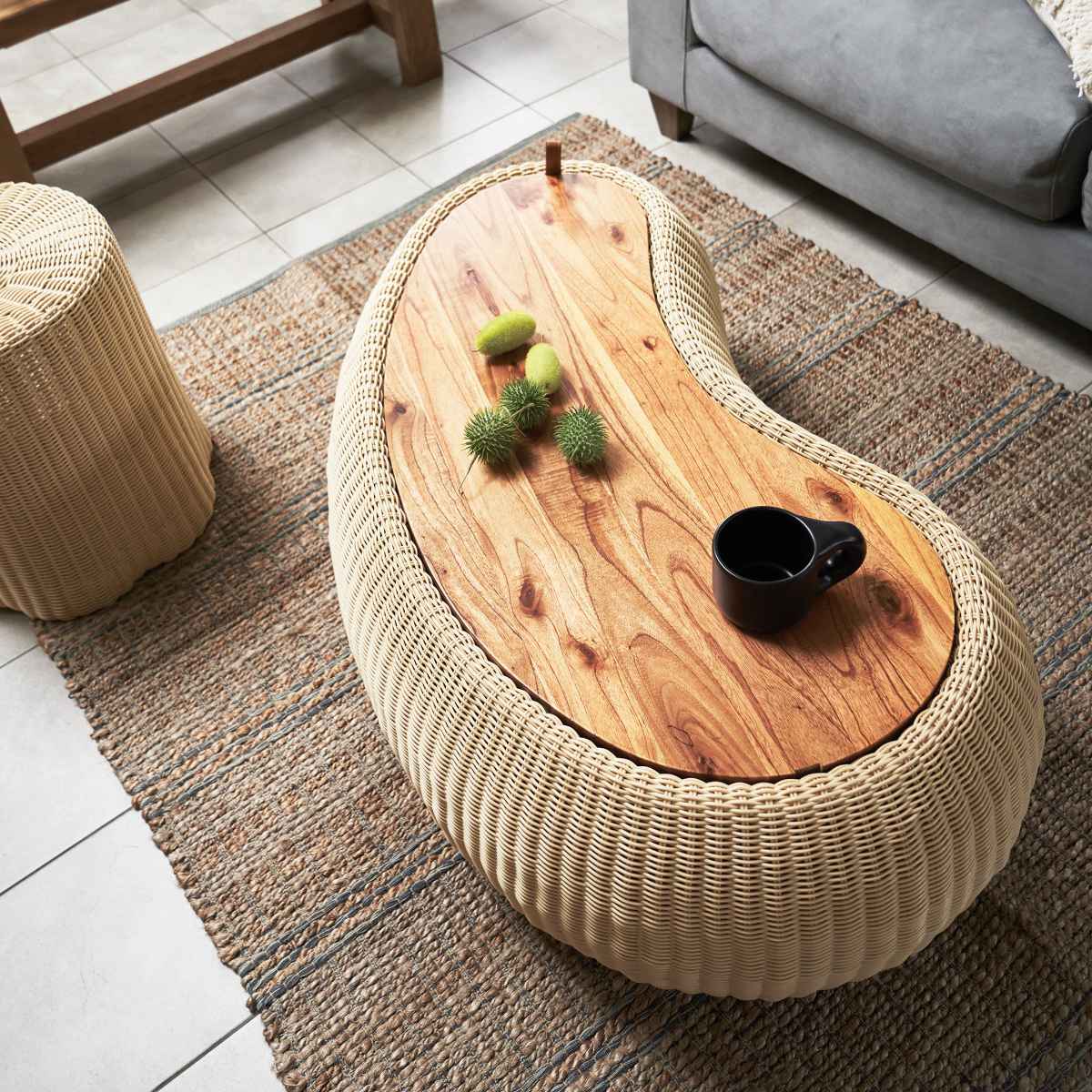 東谷 ビーンズ型 センターテーブル 幅114cm ラタン調 （ テーブル