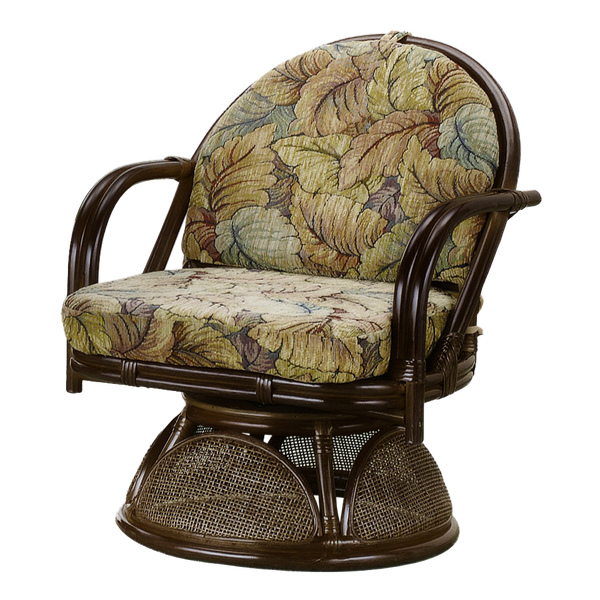 今枝商店 籐 ラウンドチェア ジャガード リーフ柄 クッション付 座面高