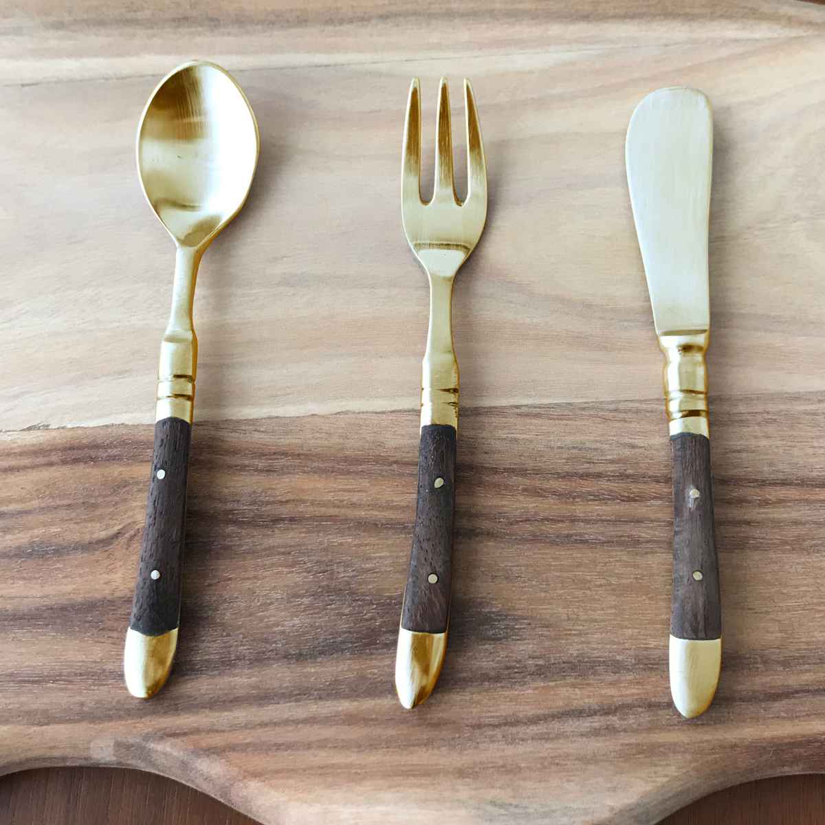 バターナイフ 13.5cm ブラスカトラリー ウッドハンドル 真鍮 （ ナイフ