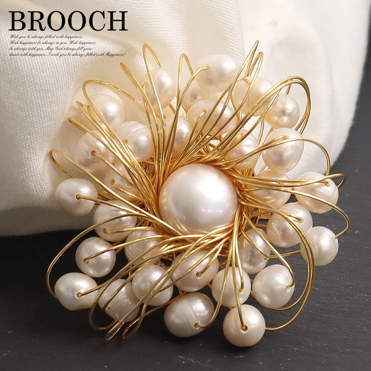 パール ブローチ 天然淡水真珠 お洒落 スカーフピン 結婚式 お呼ばれ
