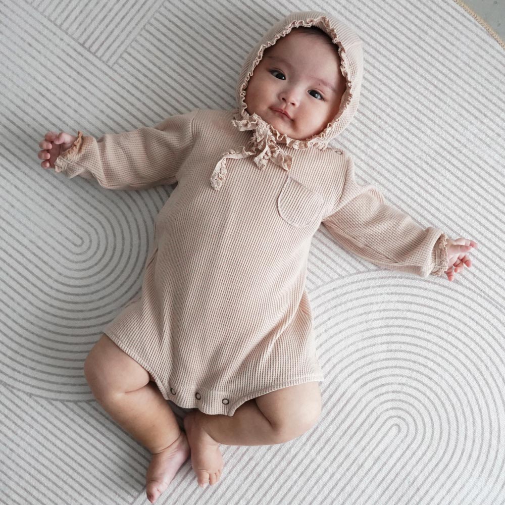 PUPPAPUPO（プッパプーポ） 長袖 ロンパース ボンネット付き ワッフル